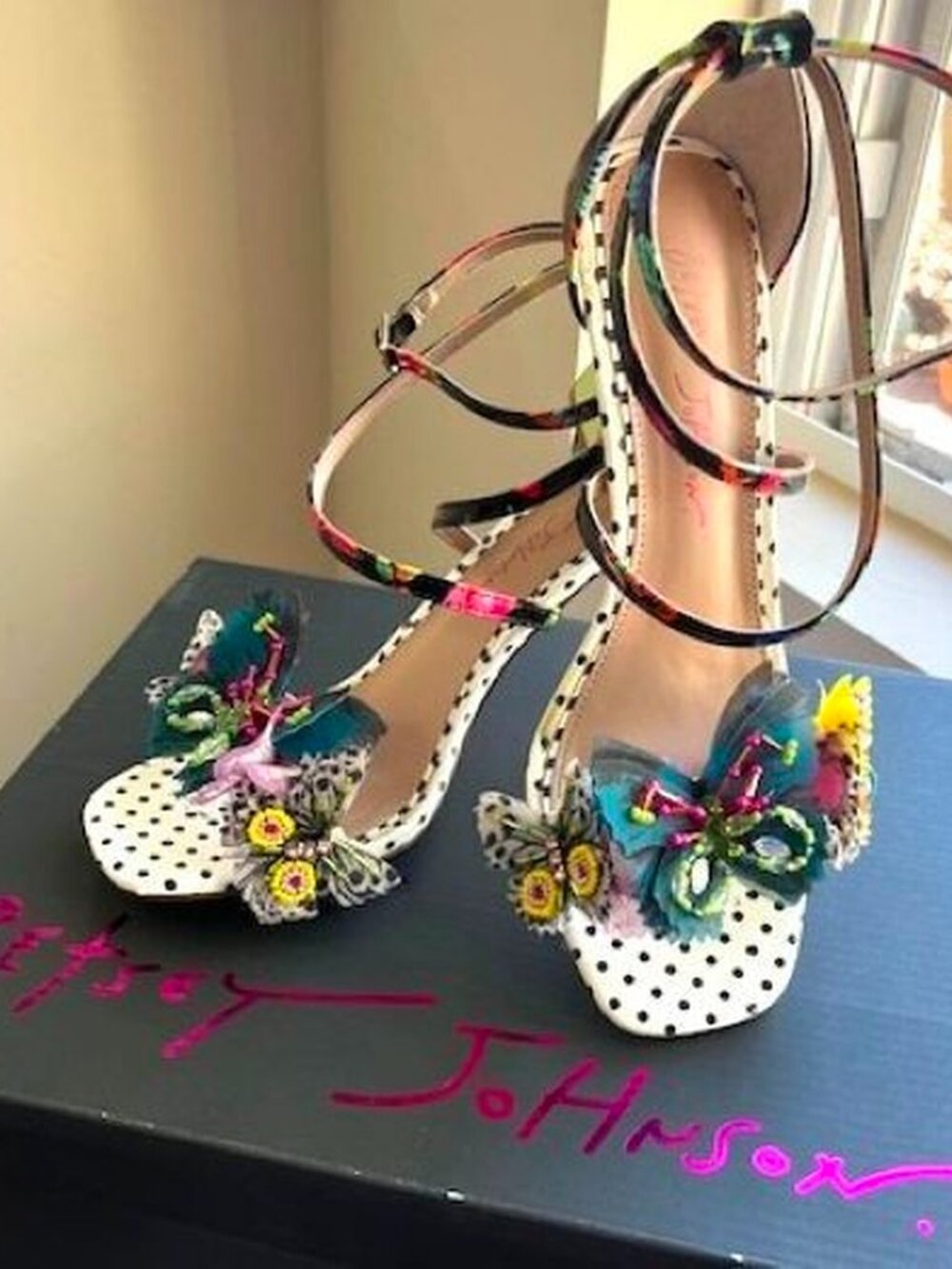Betsey Johnson LEILAND Black/Multi BUTTERFLIES Sandals